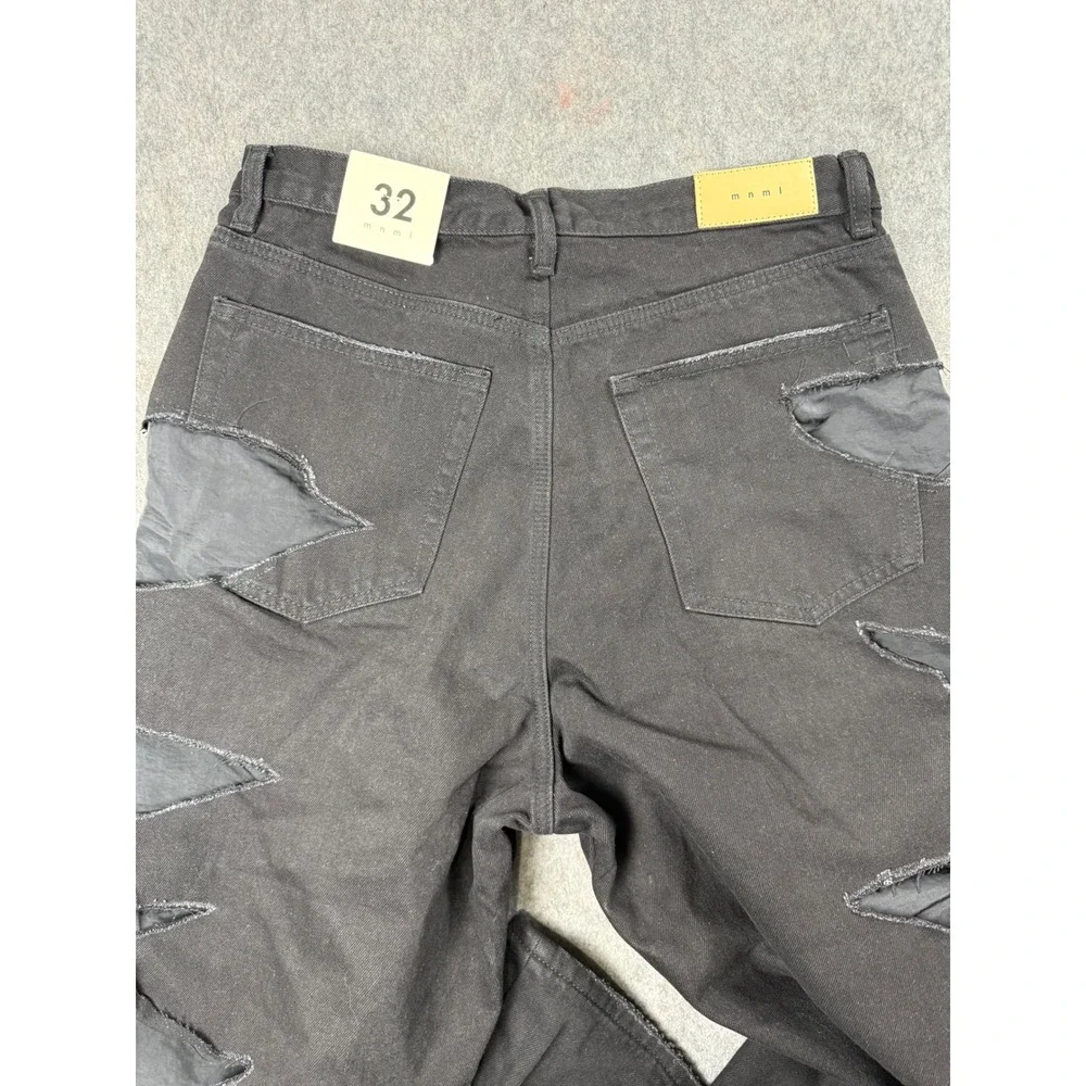 MNML D284 Distressed Jeans Mens 32 Black Cotton Cut Out Streetwear Grunge New